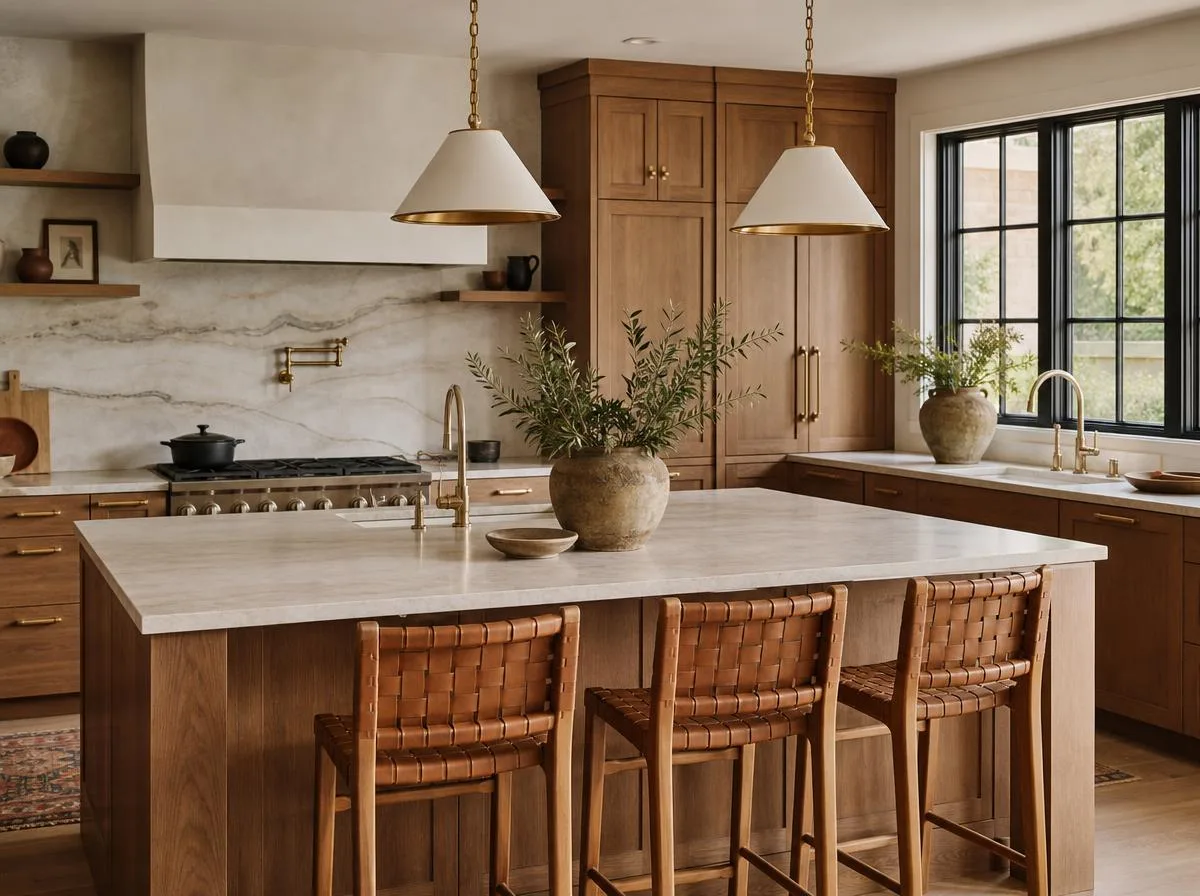 Cocina reformada con isla y encimera de piedra